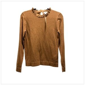 J.Crew Camel Ruffle-Neck Cotton Preppy Coquette Sweater - Size XS - New w Tags